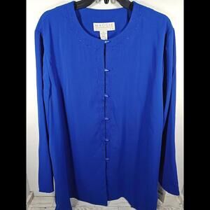 Maggie McNaughton Royal Blouse Womens 2XL Top Embroidered Button Up Shirt Jacket